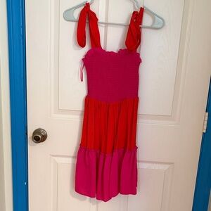 Red and Pink Sleeveless Dress